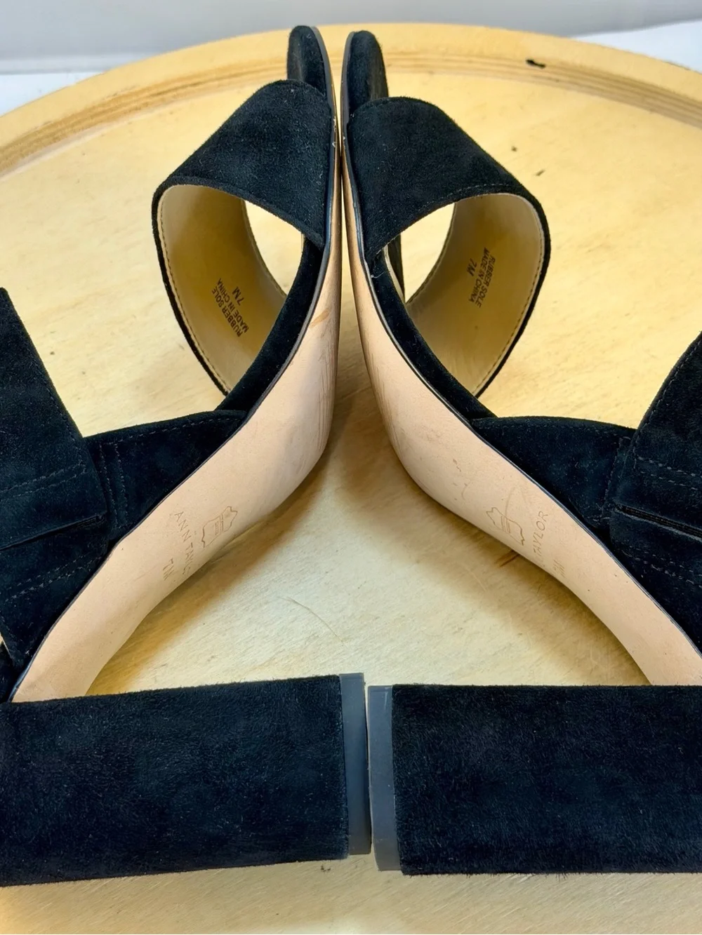 Ann Taylor Black Suede Block Heel Slingback Sandals